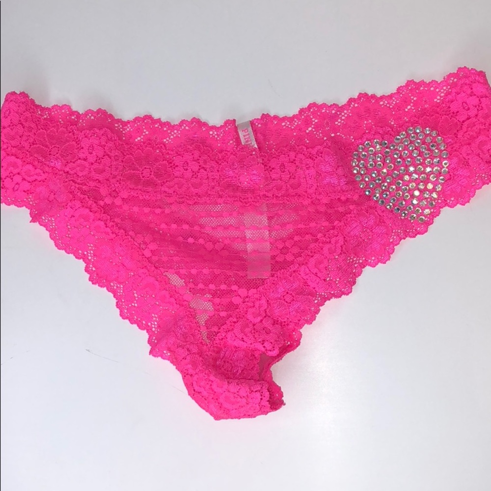 Victoria Secret pink panties rhinestone heart